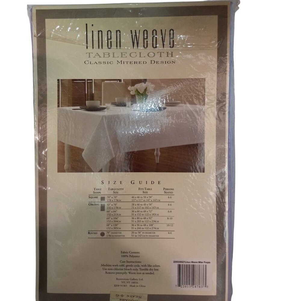 Linen Weave Tablecloth 70" Square Classic Mitered Design Lavender Vintage NEW - Picture 4 of 10